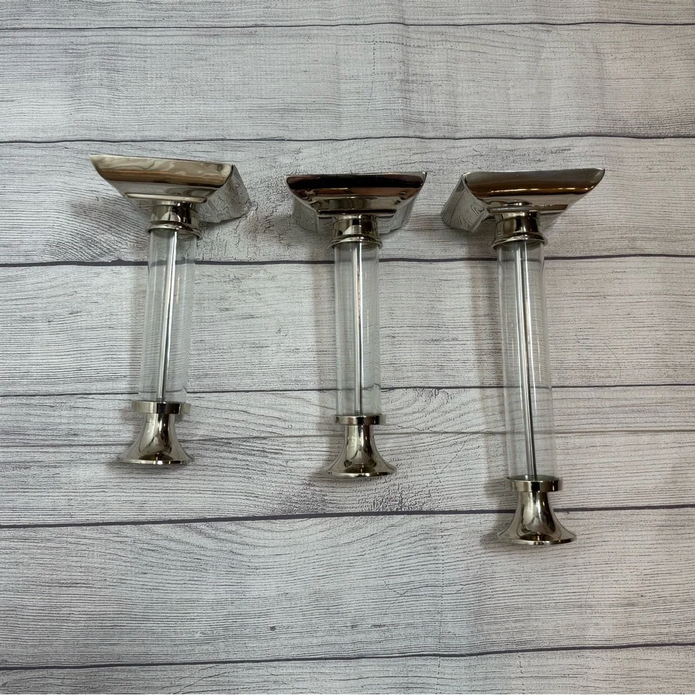 Pottery Barn Amelia Glass & Chrome Candlestick Holder Set of 3 Candle Holders